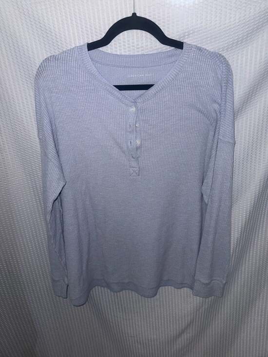 American Eagle Tops - American Eagle Light Blue Ribbed Henley Long Sleeve Shirt Size Medium